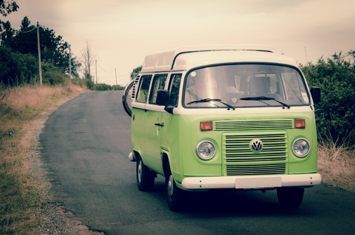 a green van on the road